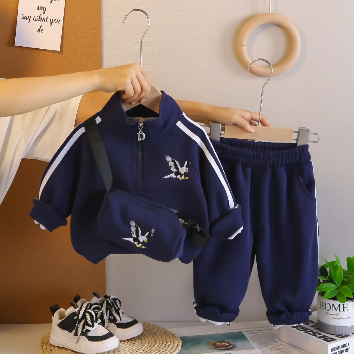Christmas Outfits Korean Fashion Fall Baby Boy Clothes 1-5T Sporty Embroidery Long Sleeve Zipper Coats and Pants Two Piece Set