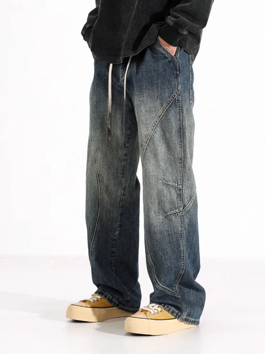 กางเกงยีนส์ทรงหลวมสไตล์เรโทรสำหรับผู้ชาย ฤดูใบไม้ผลิ แบรนด์อเมริกัน ยีนส์เดนิม ทรงขาบาน ทันสมัย