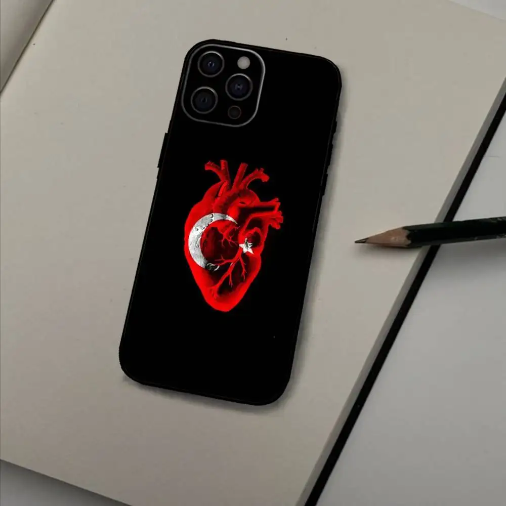 1 قطعة T-تركيا T-التركية العلم التركي جراب هاتف آيفون 17,16,15,14,13,12 زائد ، ماكس لينة سيليكون غطاء أسود