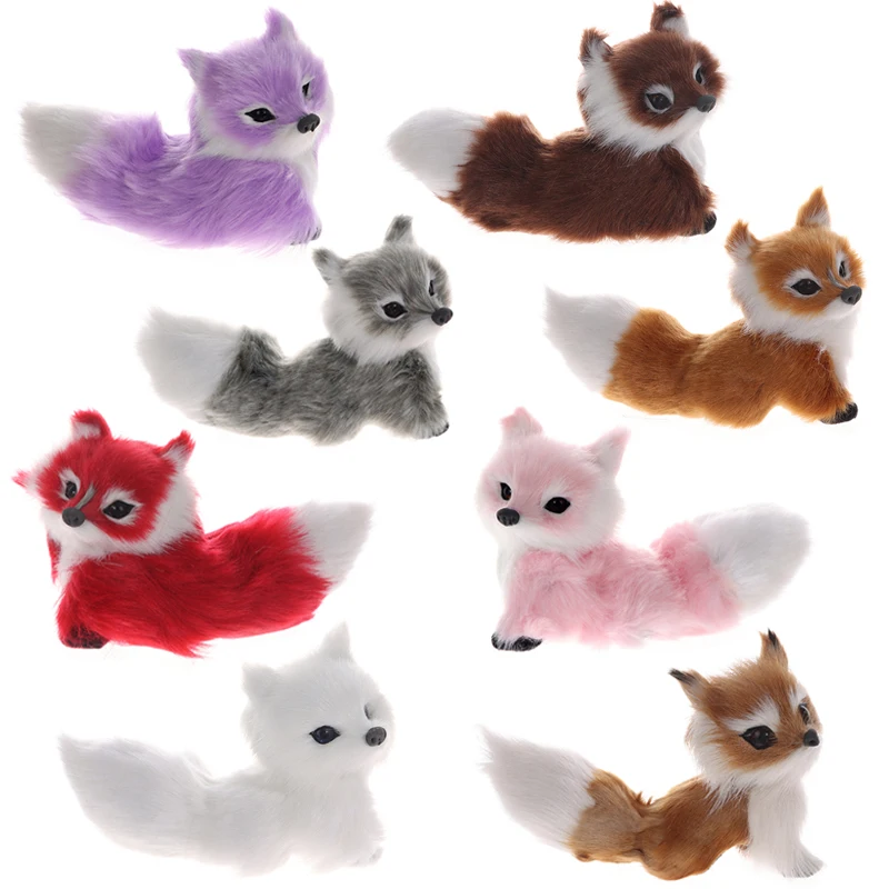 8.5cm Heigh Cute Mini Simulation Animal Foxes Plush Decor Toy Doll Model For Children Kids Gift Home Office Desktop Decor