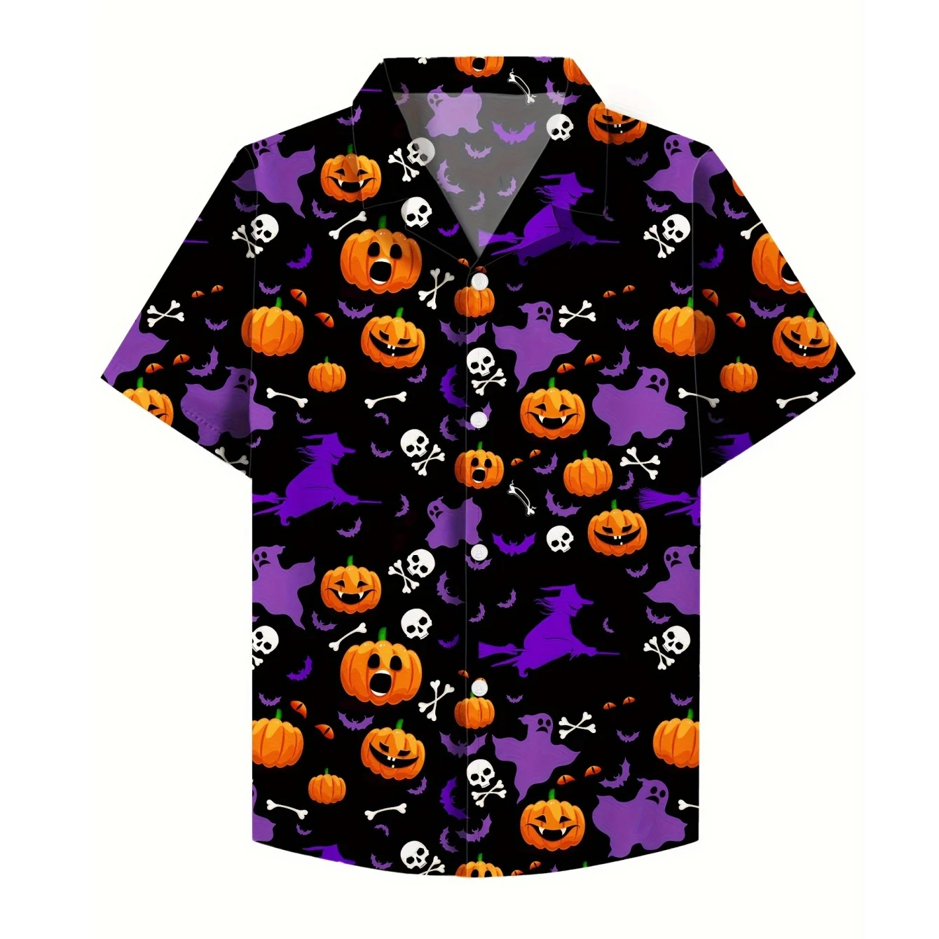 Boy's Shirt Halloween Pumpkin Pattern Casual Shirt Trendy Button down Tops Short Sleeve Clothes for Children from 1 to 12 Years