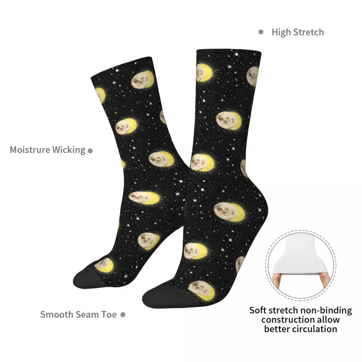 Imminent Eclipse Sun Moon And Stars Space Astronomy Socks Harajuku Soft Stockings All Season Long Socks for Unisex Birthday Gift