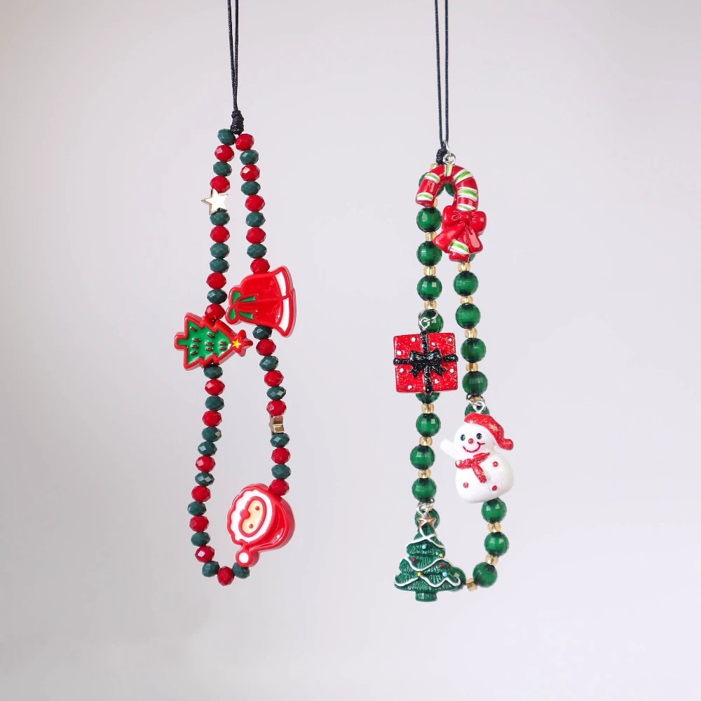 New Christmas Mobile Phone Strap Beaded Anti-lost Bag Pendant Hanging Ornament Colorful Phone Charm Rope