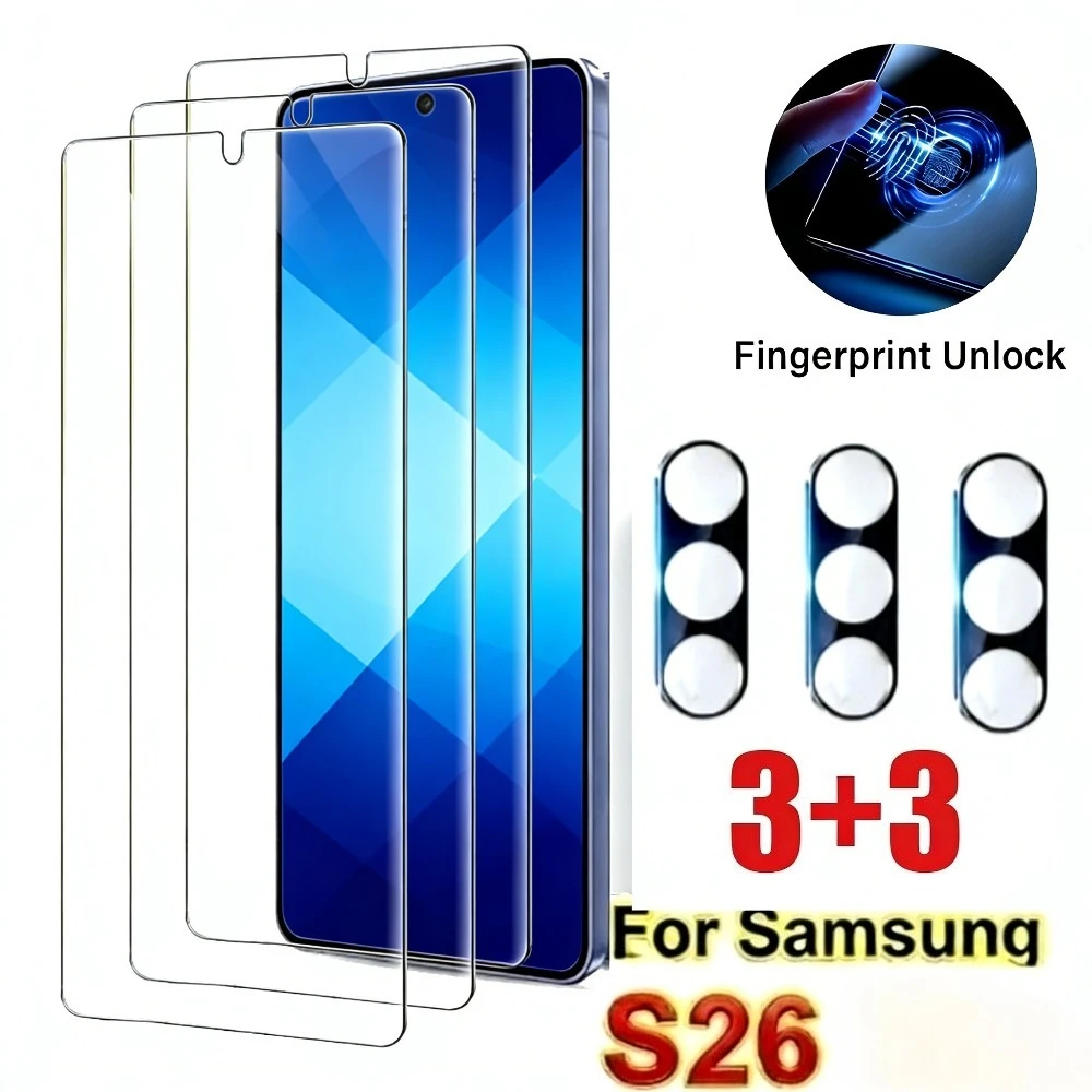 3Pcs Ultra HD Screen Protector for Samsung Galaxy S26 S25 S24 Ultra S23 S22 S21 Plus S25 S26 Edge With 3Pcs Camera Lens Glass