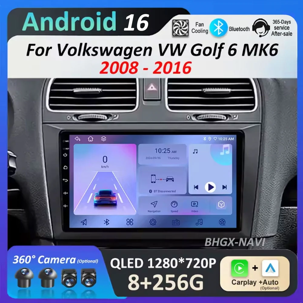 

for Volkswagen VW Golf 6 MK6 2008 - 2016 Android 16 GPS Navigation Car Audio Multimedia Player WiFi HD Touch Screen Cooling Fan
