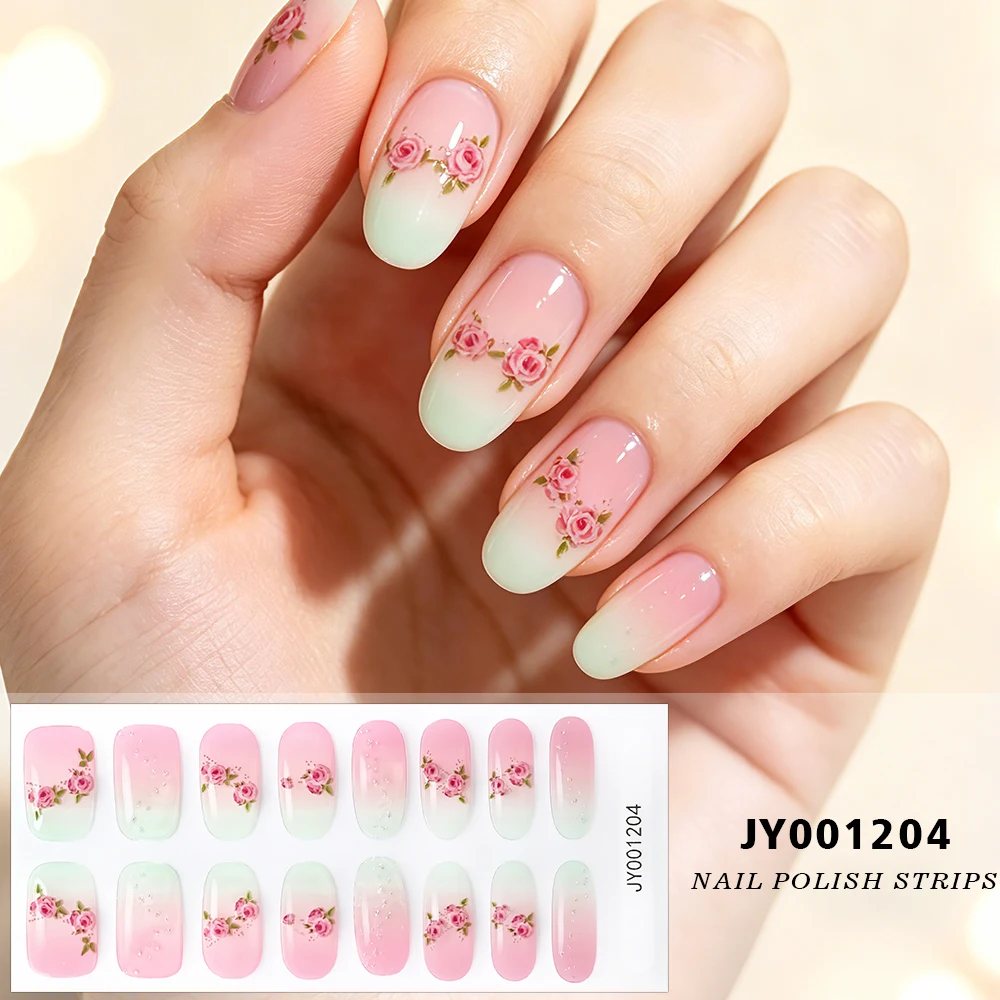 16Tips Cute Summer Cherry Nail Sticker Nude Pink Base Colorful Fragment Decoration Nail Decal Long-lasting Sweet Nail Slider