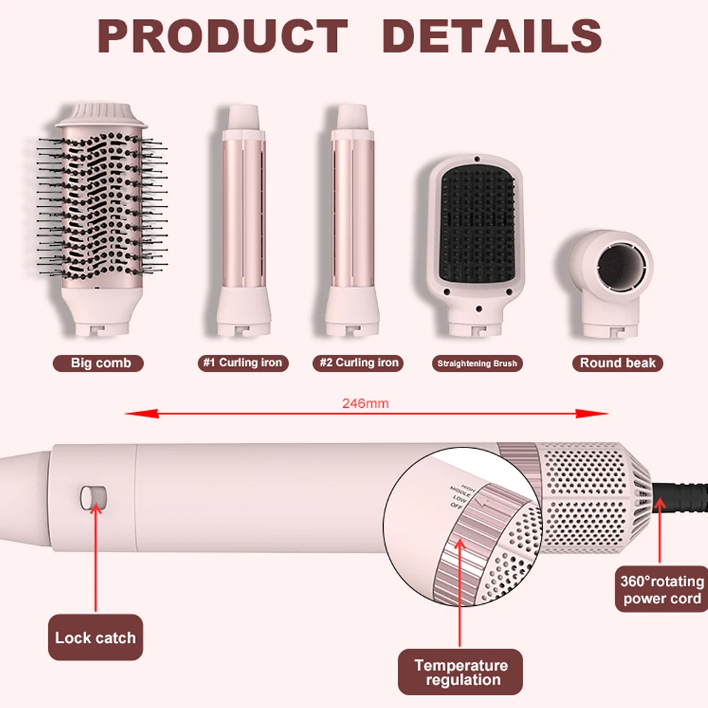 متعددة الوظائف الدورية مصفف شعر 6 في 1 الأيونات السالبة مجفف الشعر خطوة واحدة فرشاة الهواء الساخن مكواة تجعيد
