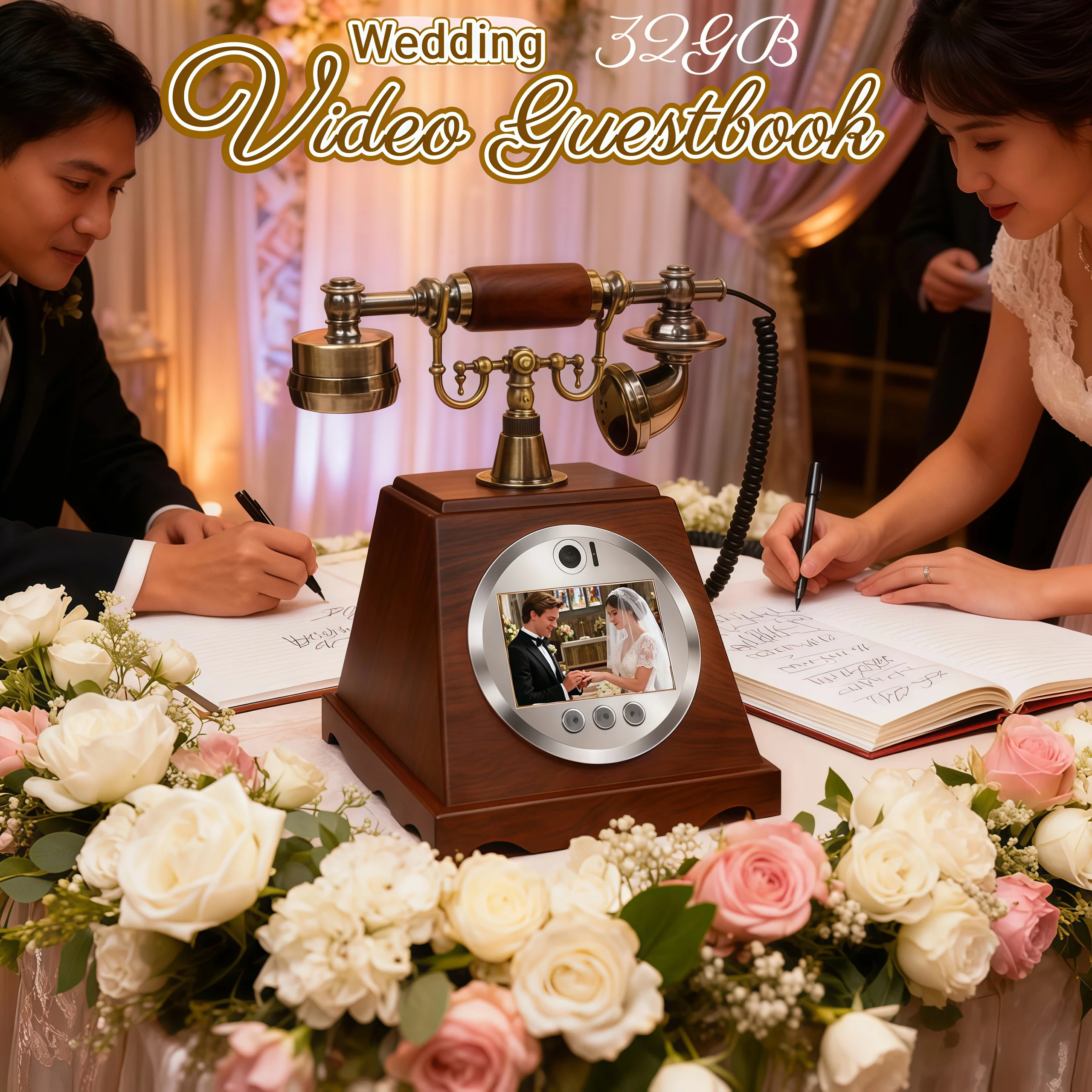 

Vintage Telephone Guest Book Wedding Specialized Video Message Book Guest Wishes Recording Unique Audible Memory Keepsake Gift