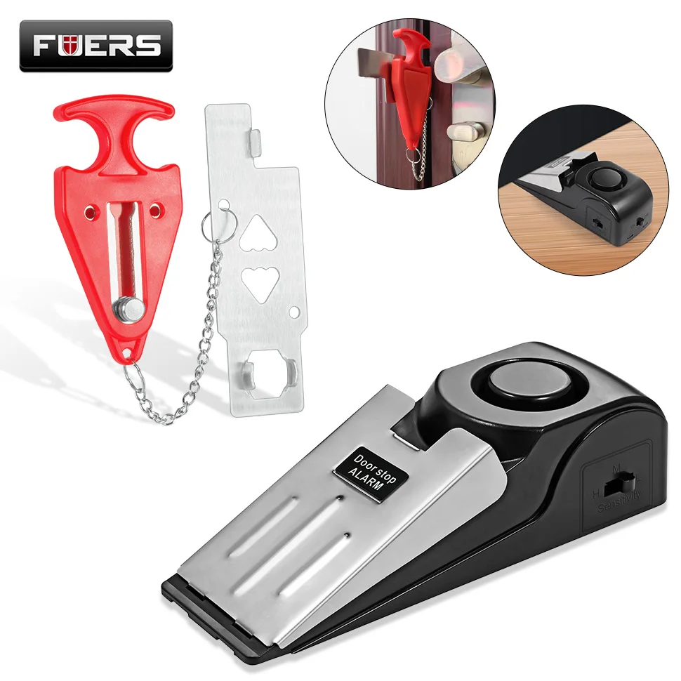 FUERS Wireless Door Stop Alarm System120dB Door Lock Home Security Anti-Theft System Portable Door Stoppers  Alarm Siren