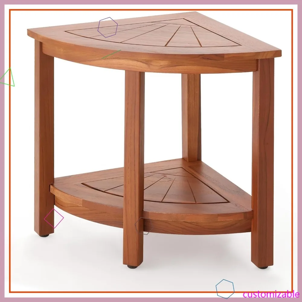 

Тиковая скамья для душа с двумя полками, водонепроницаемый угловой табурет для хранения в ванной и бритья