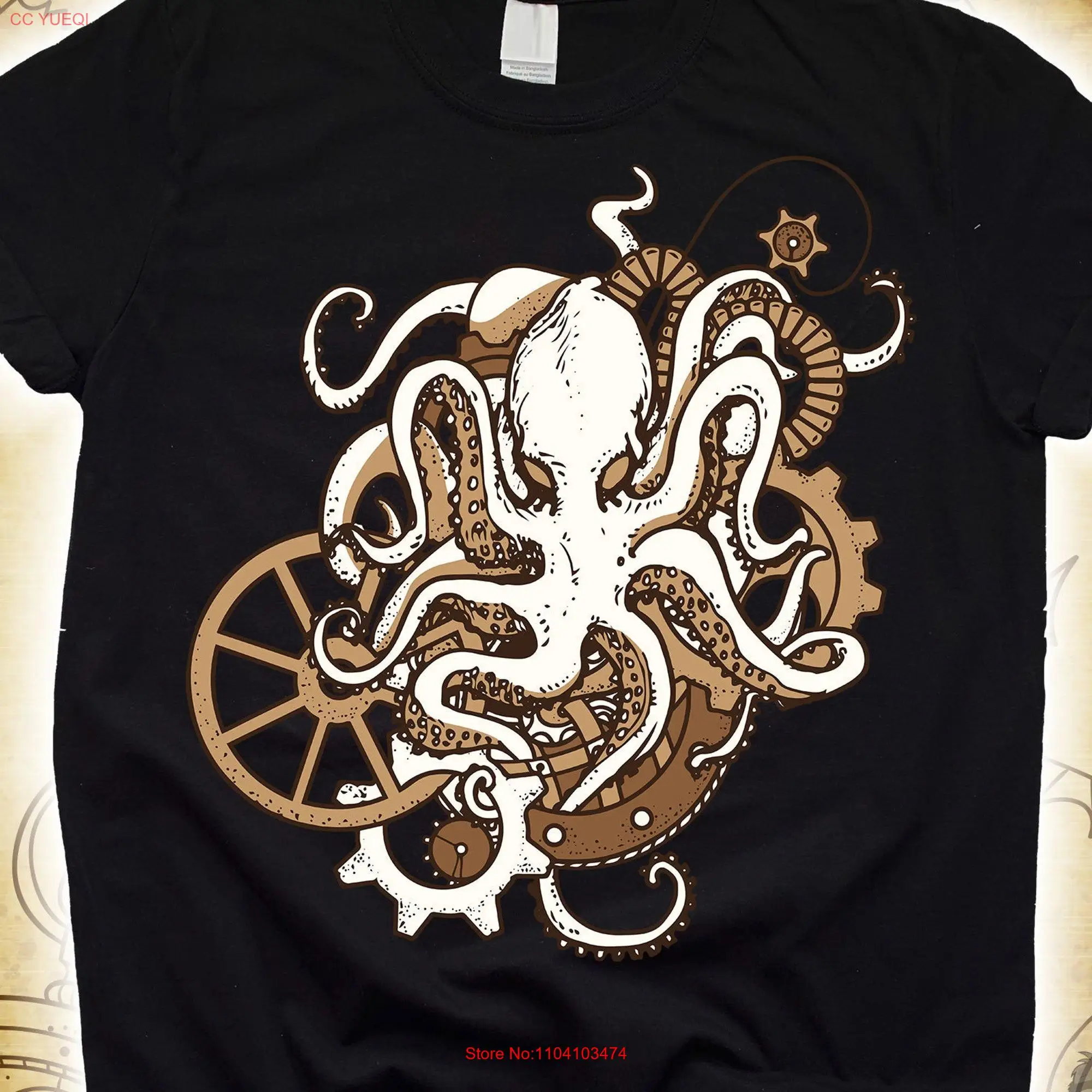 Octopus Steampunk T Shirt for Kids Sci Fit Steam punk Art Drawings Aesthetic Fantasy Victorian Era long or short sleeves