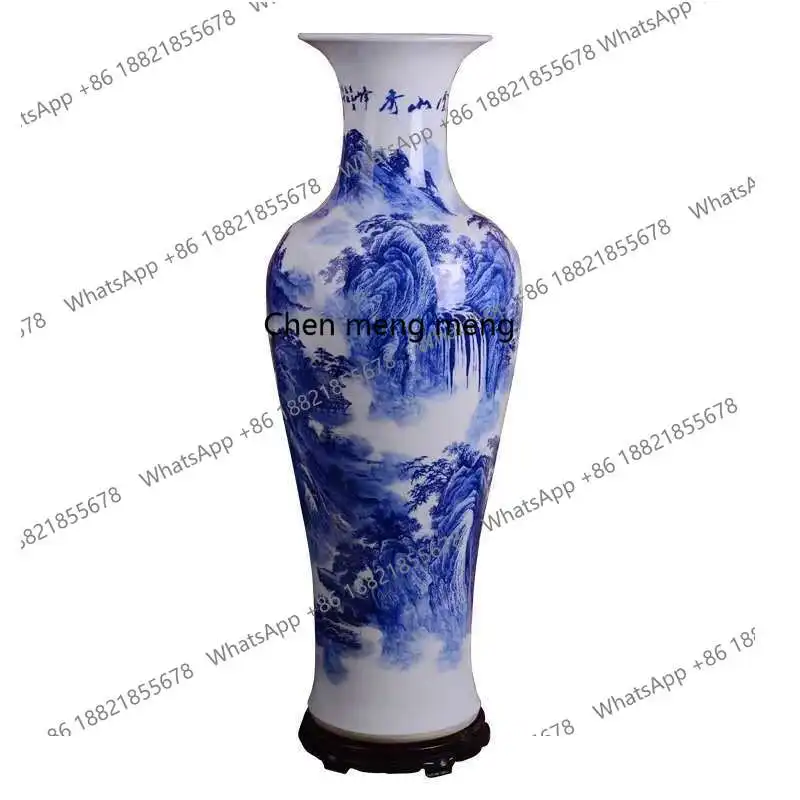 

Jingdezhen ceramics floor-to-ceiling large vase simple blue and white porcelain 1.8 meters hotel living room