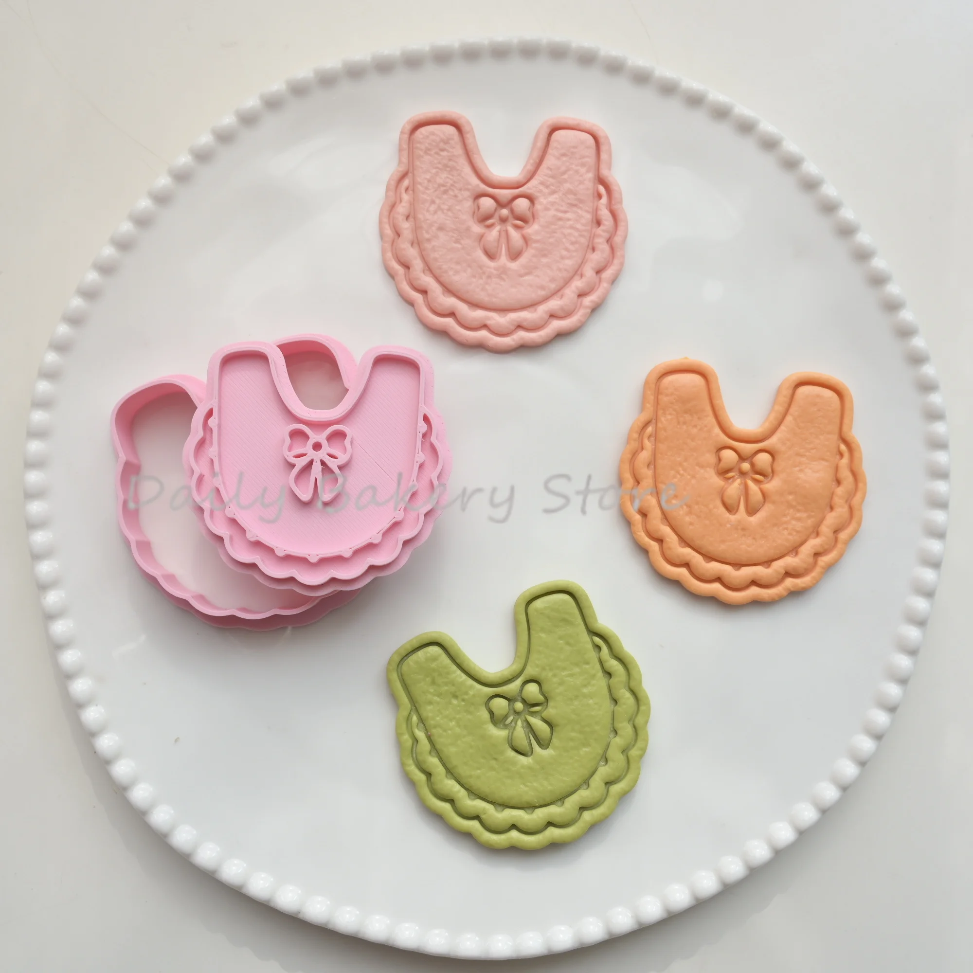 Cortador de galletas con diseño de babero de bebé, prensa de grabado, molde para galletas, herramientas para hornear galletas para baby shower, fondant, repostería y manualidades con azúcar