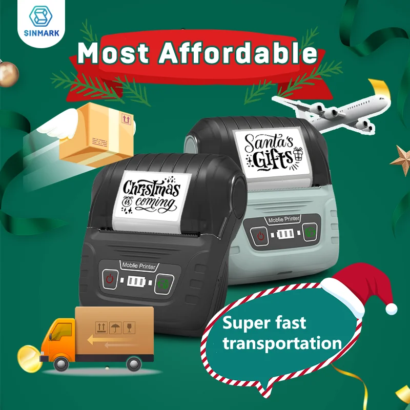 SINMARK Christmas Portable Thermal Printer With Colorful Labels Cloth Box Mini Sticker Maker Self-adhesive Labels Printer