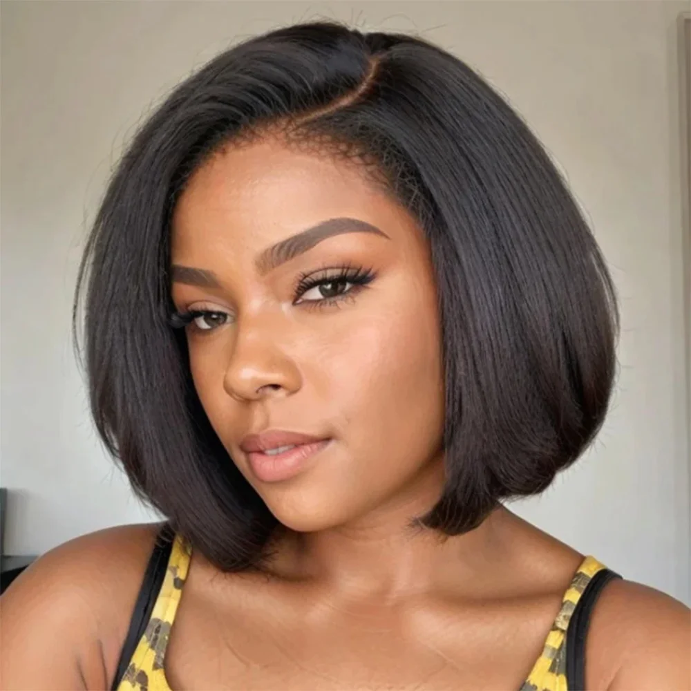 

Yaki Straight Glueless Wear And Go Bob Human Hair Wig Glueless 6x4 Lace Closure Wigs Brazilian Human Hair For Women 180% Density