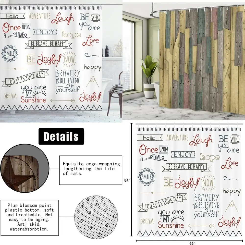 

inspirational shower curtain with encouraging quotes on authenticity and inner joy