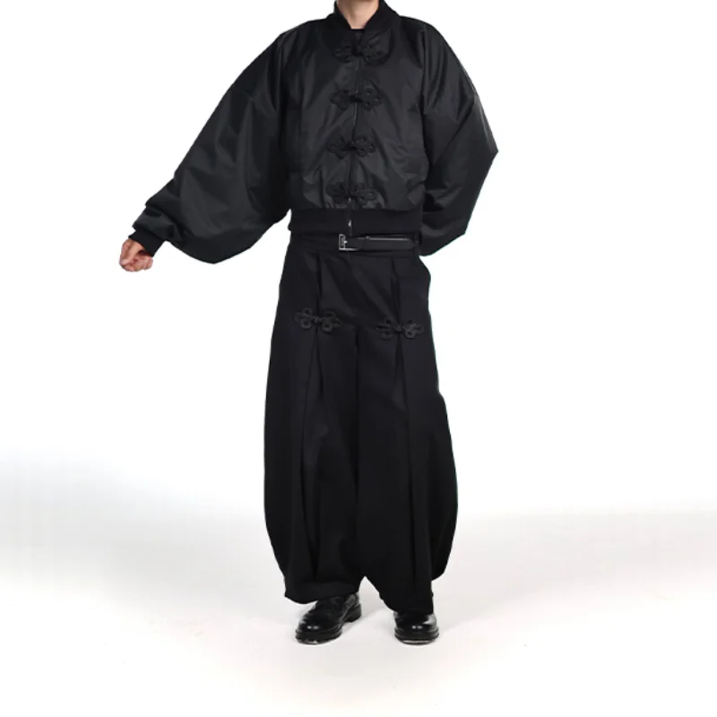 الصينية عقدة زر سترة قصيرة المرأة واسعة الأكمام سستة معطف الوقوف شيك موضة أبلى 2025 جديد الخريف معاطف سيدة أنيقة #4