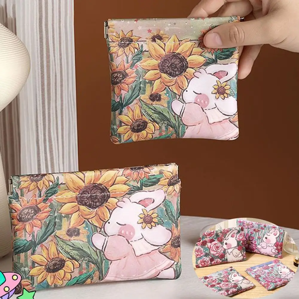 Cute PU Coin Purses Waterproof Bunny Print Cosmetic Bag Automatic Closing Mini Storage Bags Travel