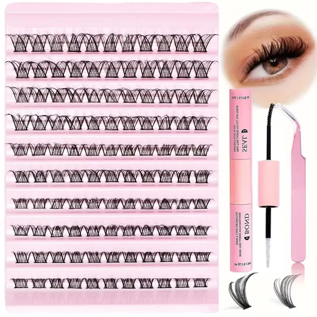 110pcs DIY Eyelash Extension Kit with Individual Lashes Clusters 30D/40D 8-16mm Mix Bond Seal And Lash Applicator for Home Use