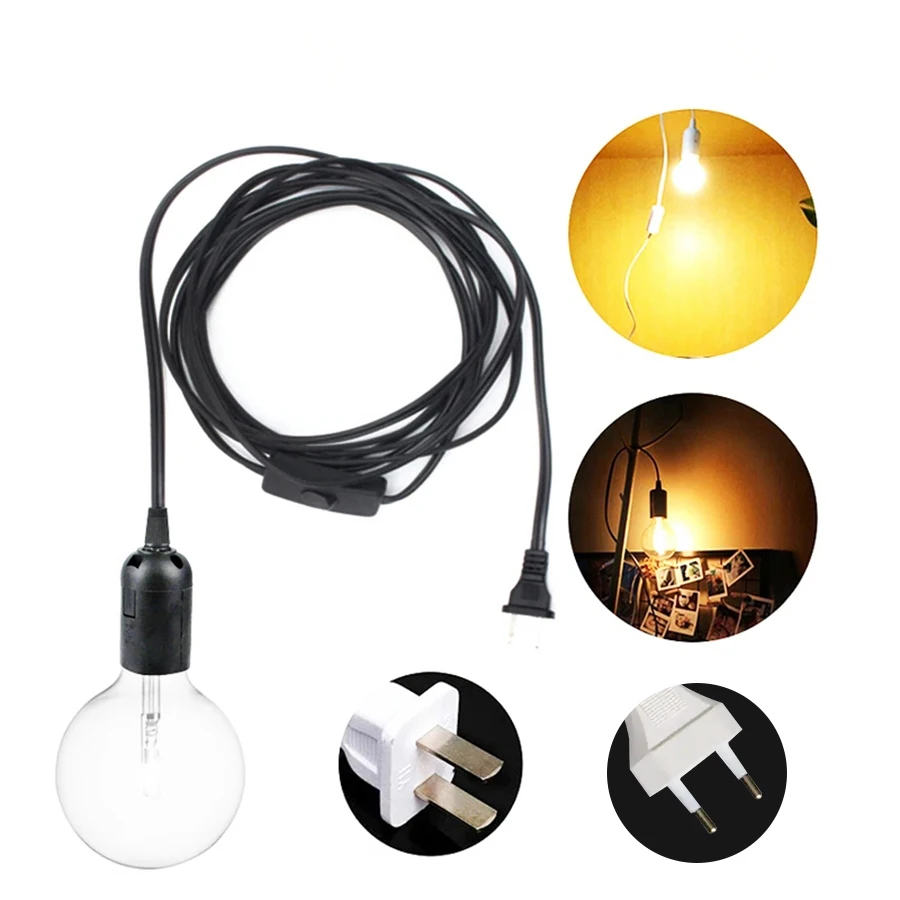 E27 Lamp Bases Pendant Lights 1.8m Power Cord Cable EU/US Plug Adapter With Switch Wire For Socket Hold