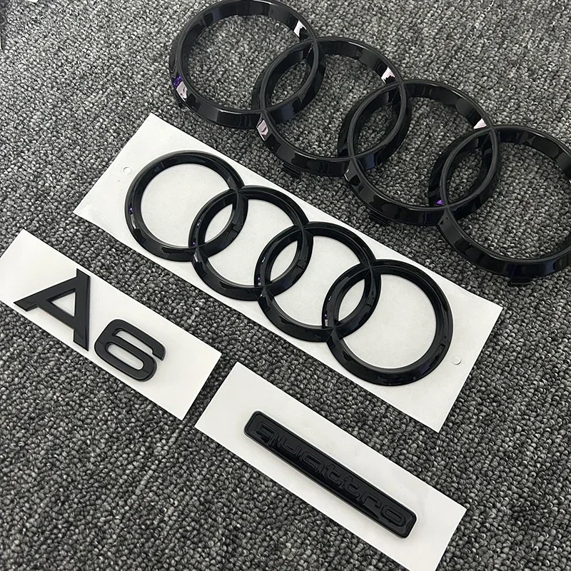 AUDI A6 2020-2023 4 Ring logo ABS Black Car Hood Front Bonnet Grill Rear Trunk Emblem Sticker A6 mark Quarrto Emblem