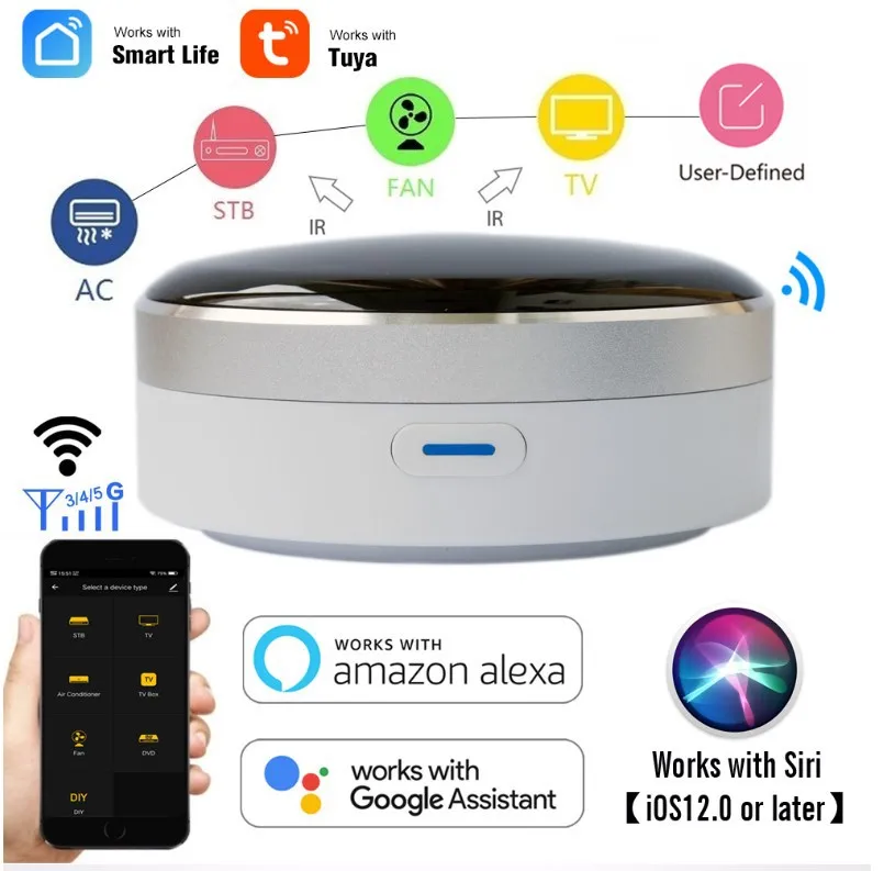 

Universal IR Smart Remote Control Tuya App WiFi + Infrared Home Control Hub Works with Google Assistant Alexa Siri