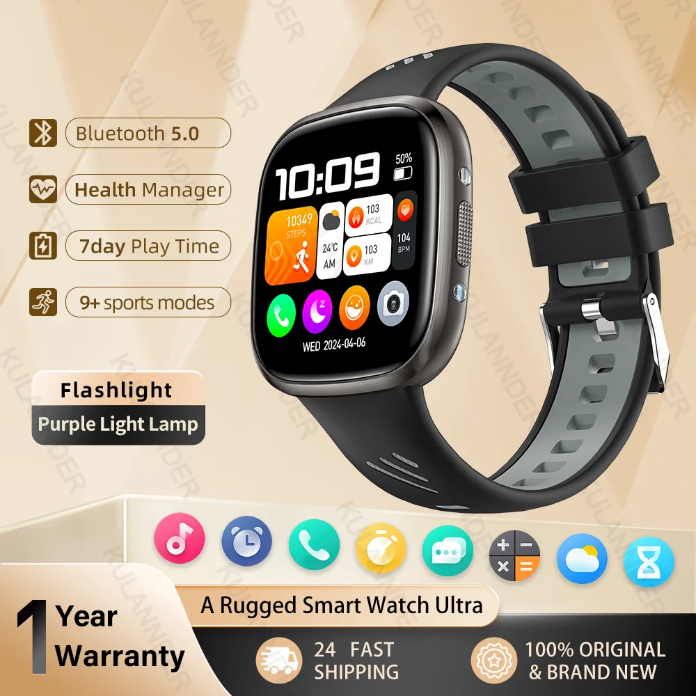 New For Xiaomi Apple LED flashlight Men Women Smart Watch BT Exercise Sleep Heart rate Blood pressure Smartwatch For IOS Android