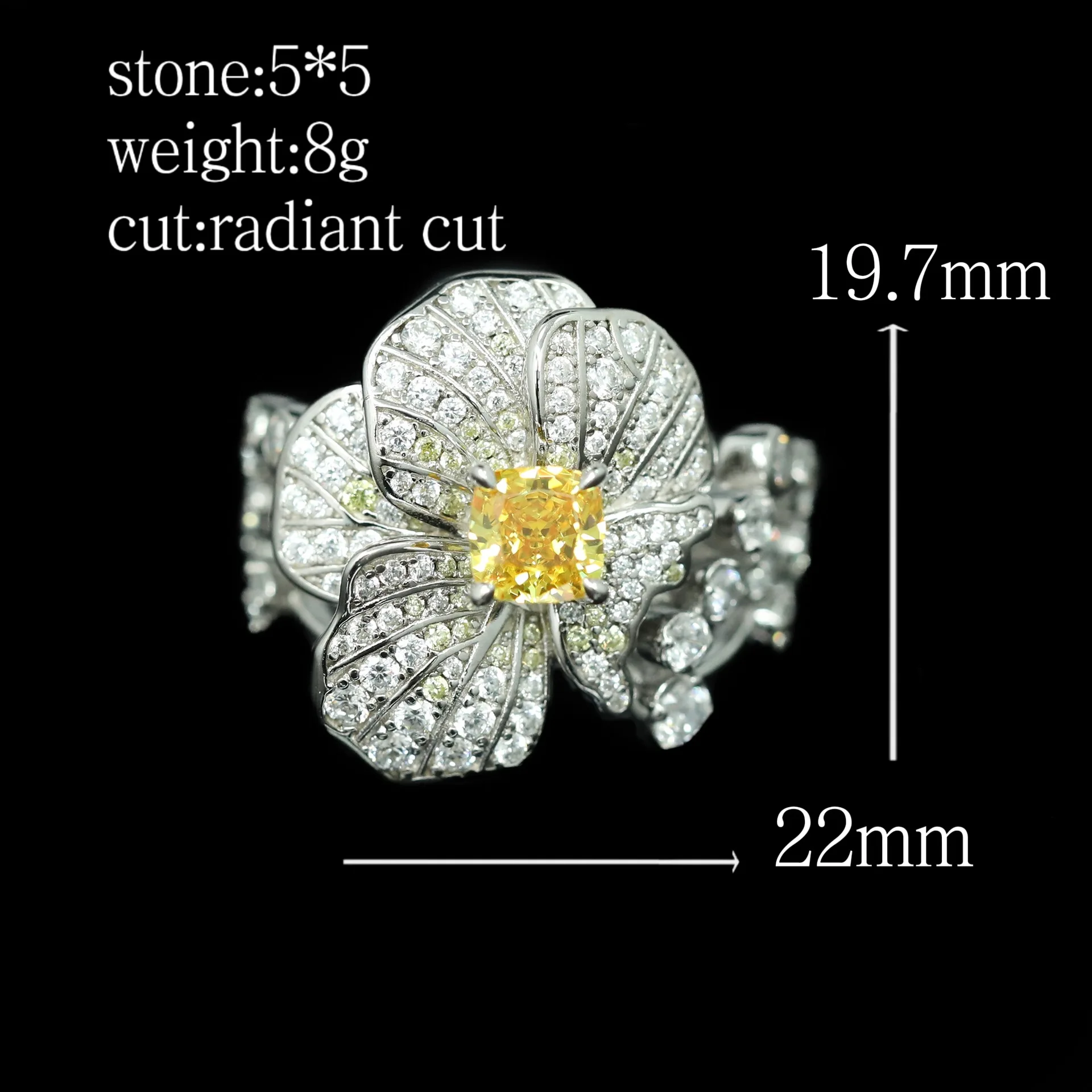 New S925 Silver Ring High Carbon Diamond Redion Colorful Yellow Luxury Banquet Dress Women's Ring Wedding Jewelry