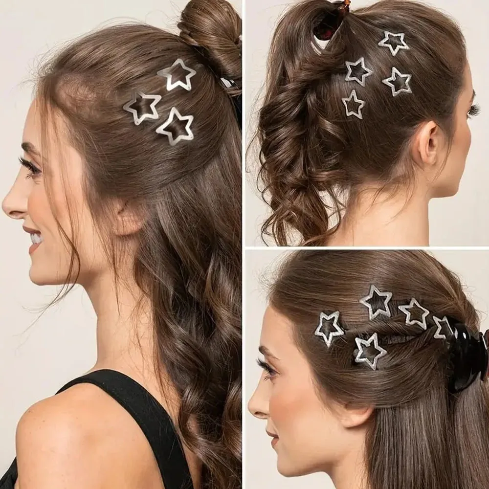 مشابك شعر Y2K على شكل نجمة فضية للفتيات، أغطية رأس على شكل نجمة معدنية، دبابيس بوبي، إكسسوارات مشابك شعر بانك