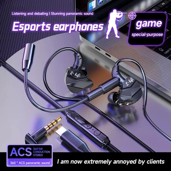Gaming Earbud Gamer Headphone With Dual Microphones Typec&3.5mm In-ear Earphones HiFi Stereo Headsets Sport with Mic for Samsung 1