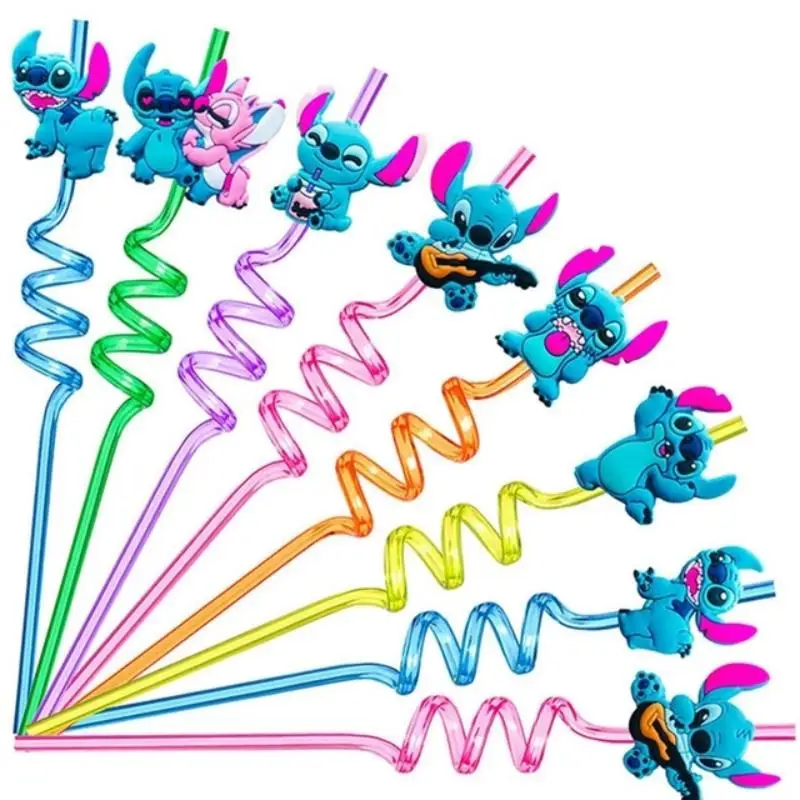 6Pcs Lilo & Stitch Winnie  Mickey Mouse Spiderman Birthday Party Supplies Reusable Drinking Straws  For Kids Baby Decoration