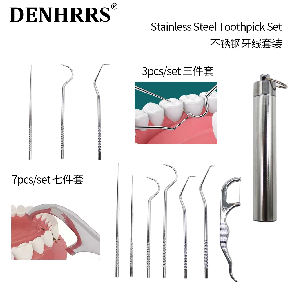 1Pack Stainless Steel Toothpicks Pocket Set  Portable Floss Pick Reusable Metal Toothpicks Tooth Cleaning Kit