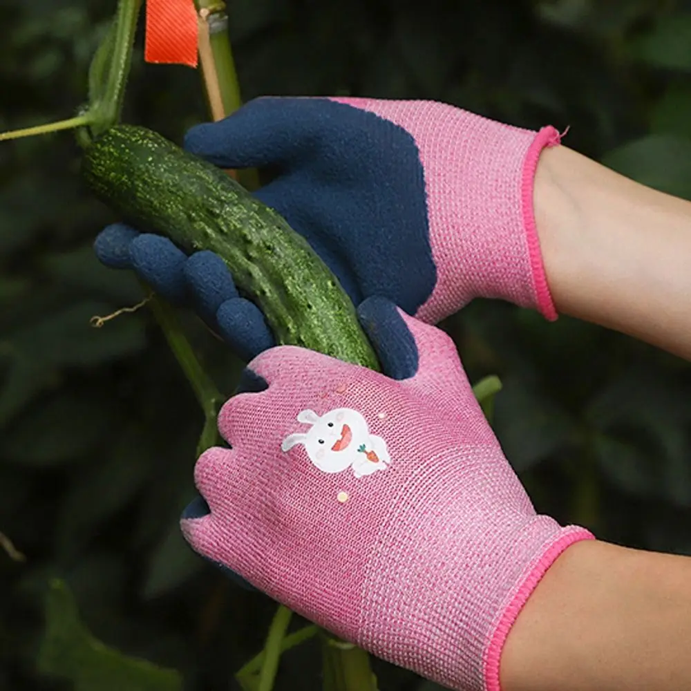 

2 Pairs Cartoon Animal Protective Gloves Safety Thickening Kids Work Gloves Breathable Wear-Resistant Gardening Gloves