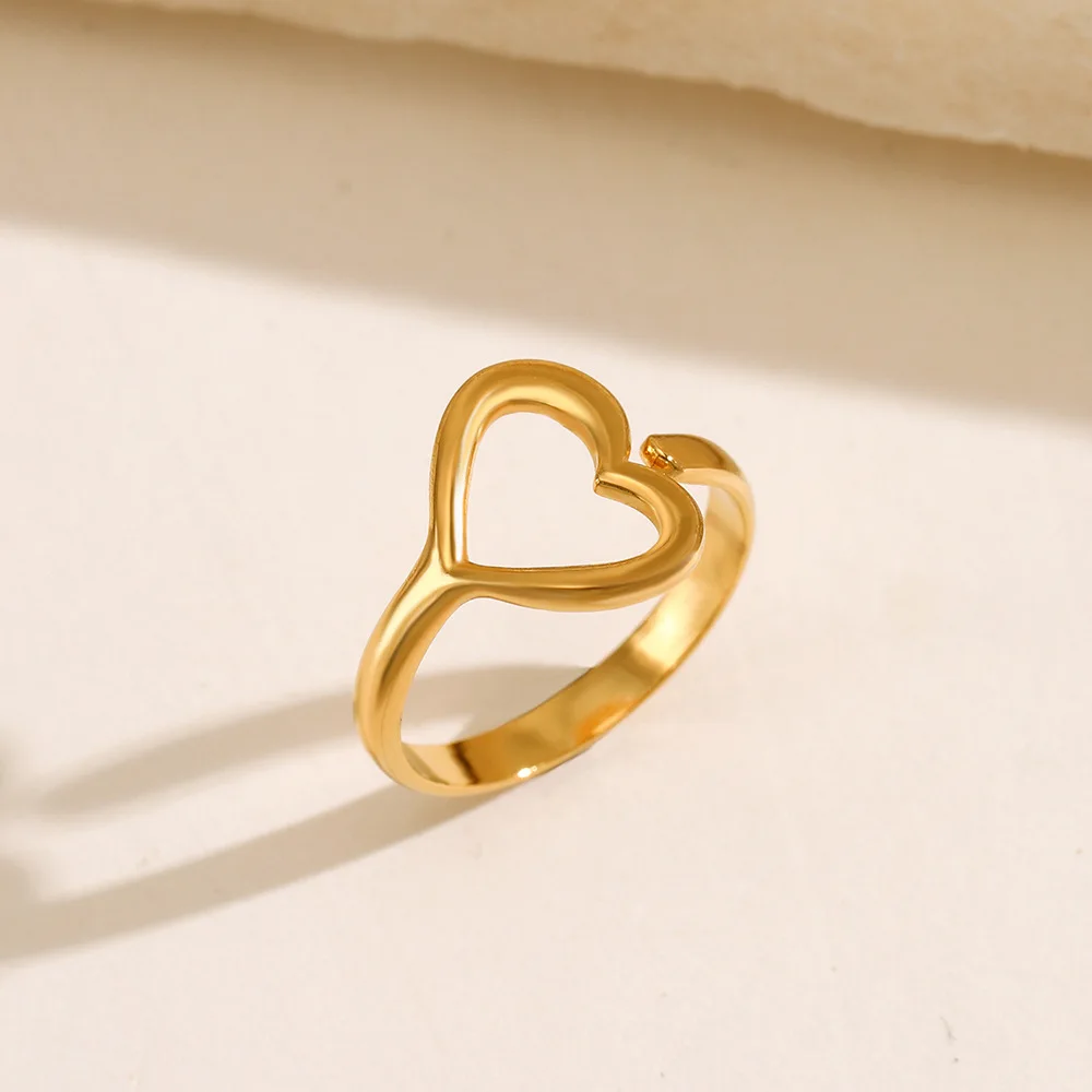 Fashion Stainless Steel Geometric Aesthetic Open Ring for Women Love Heart Adjustable Finger Ring Jewelry Gift Wholesale