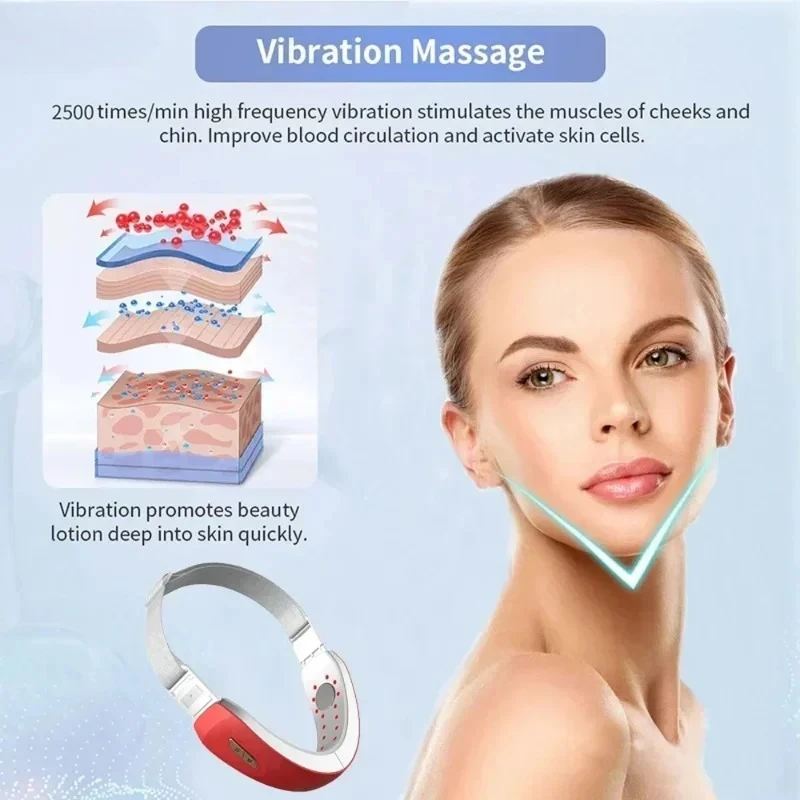 Electric V Face Lift Device Red/Blue Light Therapy Microcurrent Skin Tightening Double Chin Remover Face Slimming Care Massager