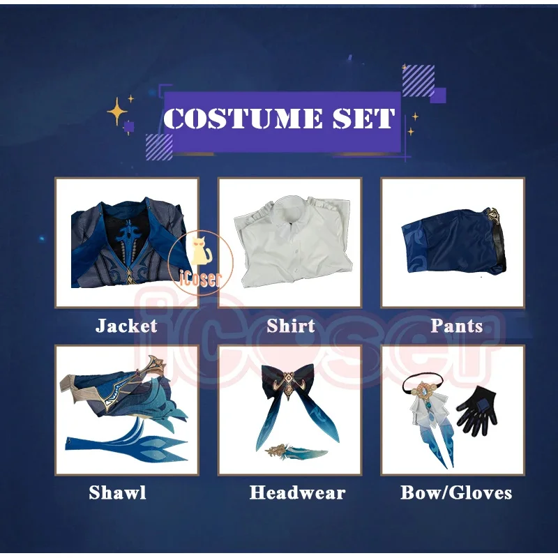 Peruka do Cosplayu Neuvillette Genshin Impact Strój Mundurowy Nakrycie Głowy Prawo Ustawodawcze Fontaine Halloween Party dla Kobiet i Mężczyzn Rekwizyty