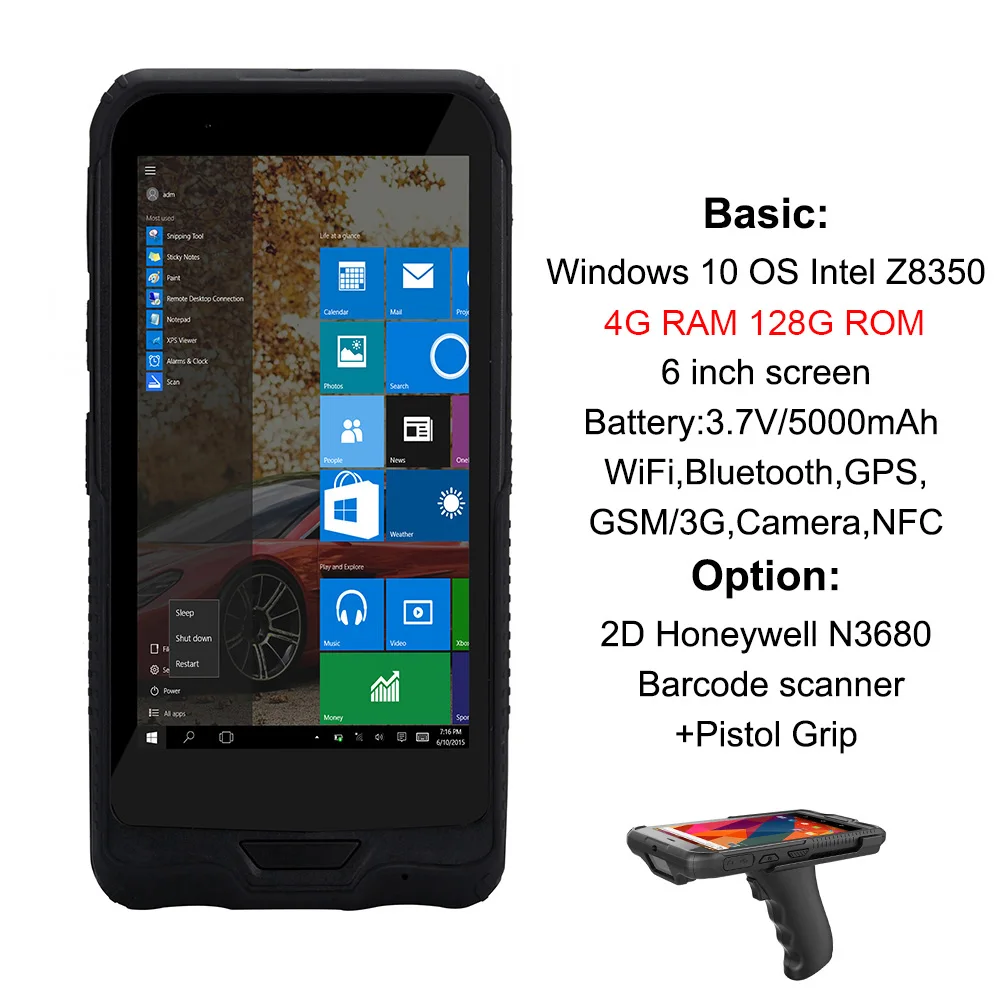 CHWEIDA Windows PDA 6 inch Tablet Barcode Reader Scanner Charging Cradle and Pistol Grip Rugged Handheld Terminal