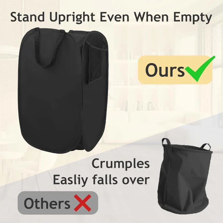 Verbesserter Popup-Wäschekorb aus Polyester, 2er-Pack, 70 l, 18,5 Gal, Wäschekorb mit langlebigen Griffen, fester Boden, Kohlenstoffstahl