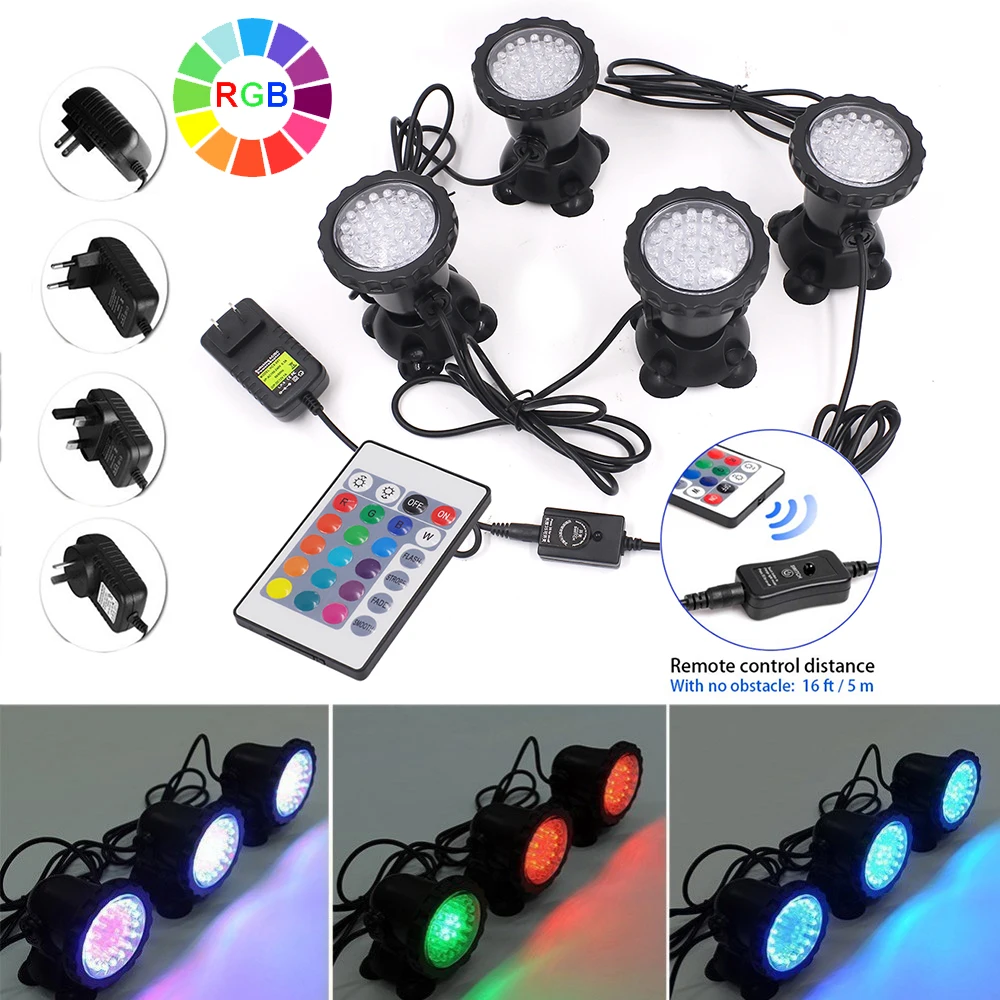 

RGB LED Underwater Lamp Waterproof EU US AU UK 36Leds Swimming Pool Fountains Pond Water Garden Aquarium Underwater Spot Light