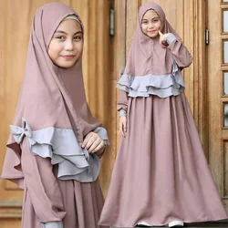 Bambini musulmani ragazze 2 pezzi abito da preghiera Hijab Abaya Ramadan set arabo bambini foulard abito lungo abito islamico Eid Chador