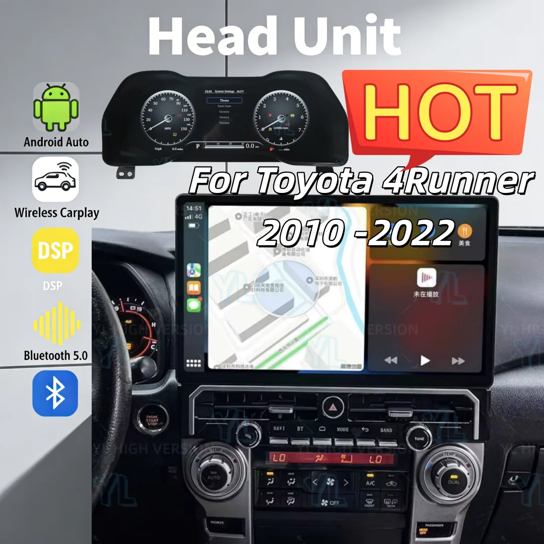 

15,6-дюймовый мультимедийный автомобильный радиоприемник с Android Auto, беспроводным CarPlay, GPS-навигацией, аудиосистемой и Bluetooth 5.0 для Toyota 4Runner 2010-2022 годов