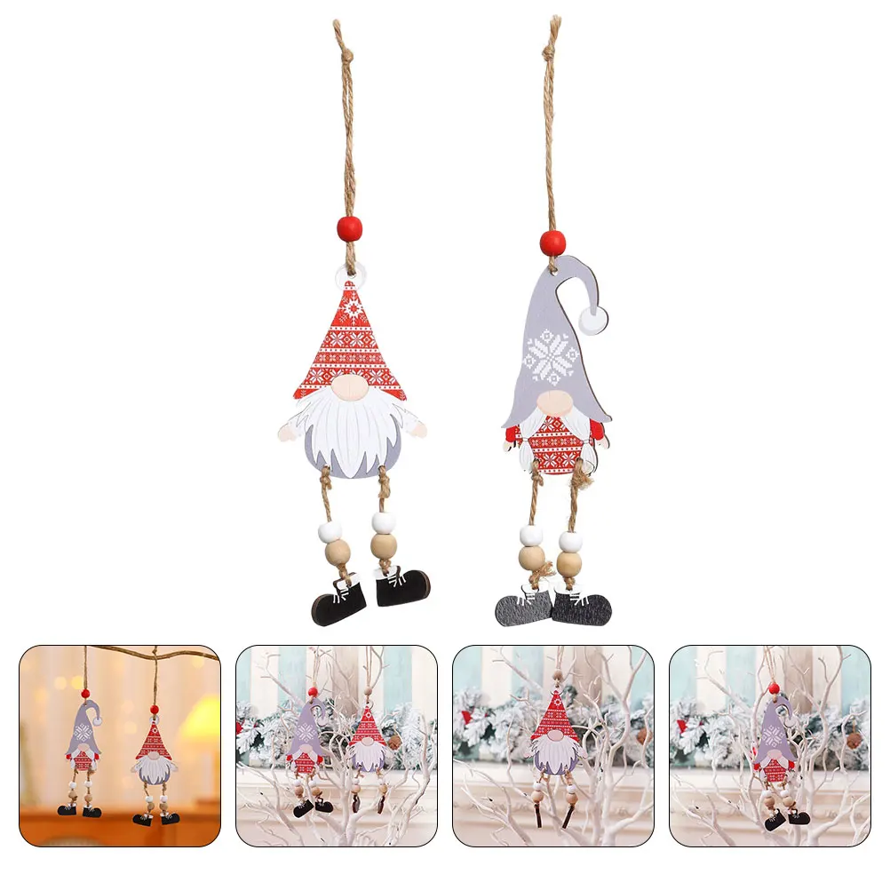 

2pcs Xmas Wood Cutouts Hanging Pendants Christmas Tree Decor Wall Door Party Ornament Tag Shaped Pendant Gnome Hanging