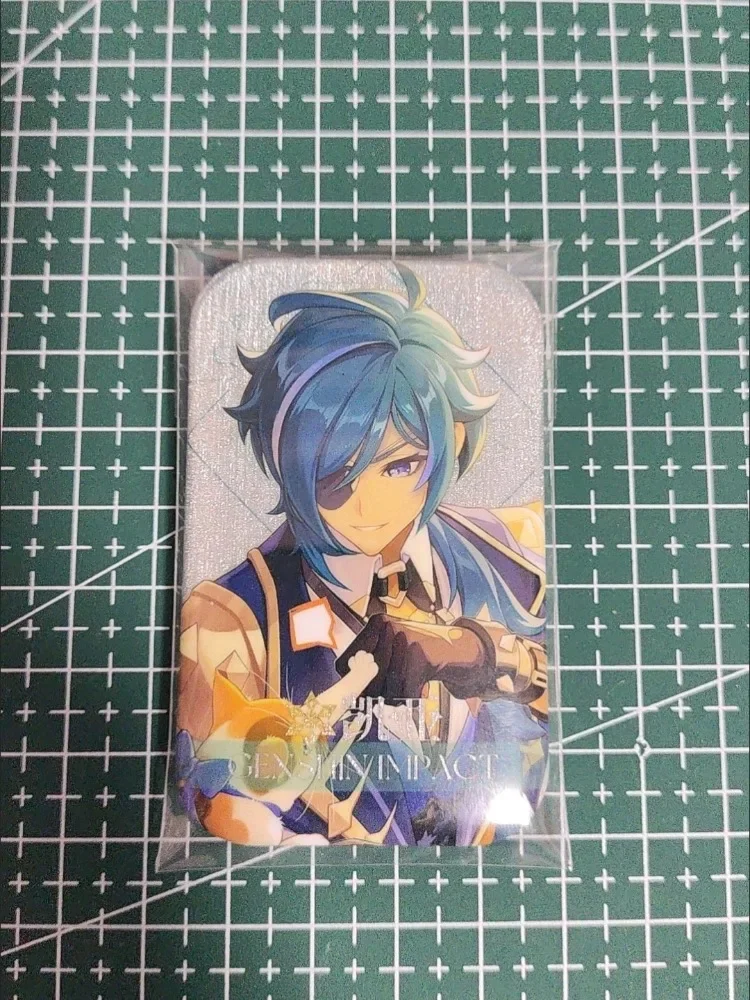 Genshin Impact Fan‑Made Badge Kinich Kaeya Birthday Greeting Image Silver Glitter Tin Pin Brooch Charm Collectible Souvenir Gift