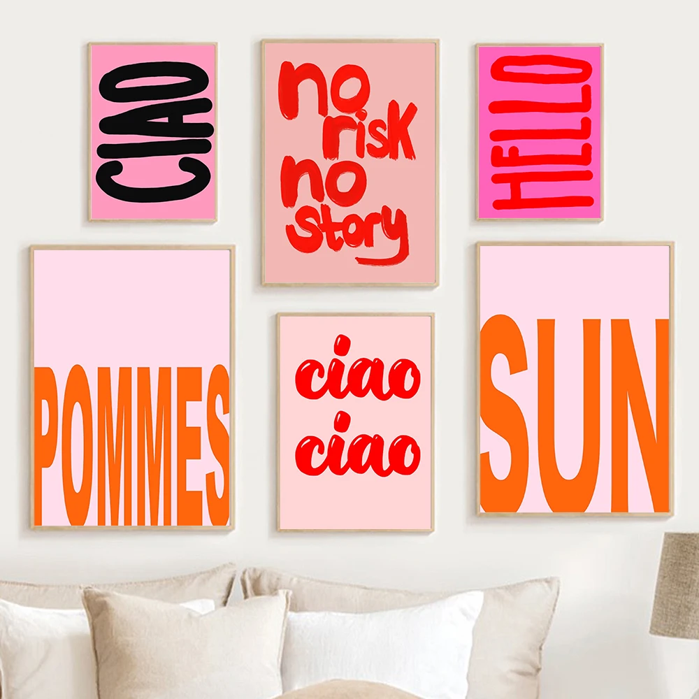 

Современные скандинавские красные картины с цитатой с надписью "Vestido Frites", настенное искусство, строгая Картина на холсте, забавная модная комната, домашний декор
