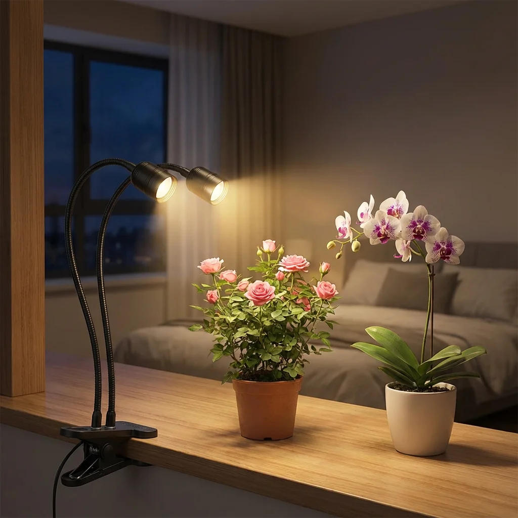 

Indoor Plant Growth Lamp, Dual Gooseneck Clip-On Grow Light Lamp with 3/9/12H Cycle Timer, Ideal for Herbs and Succulents