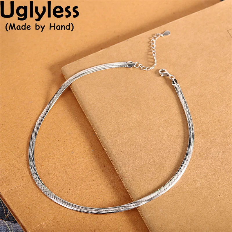 

Uglyless Cool Girls Blade Chokers Necklaces Normcore Women New Popular Glossy Silver Necklaces 925 Silver Snake Bones Chains