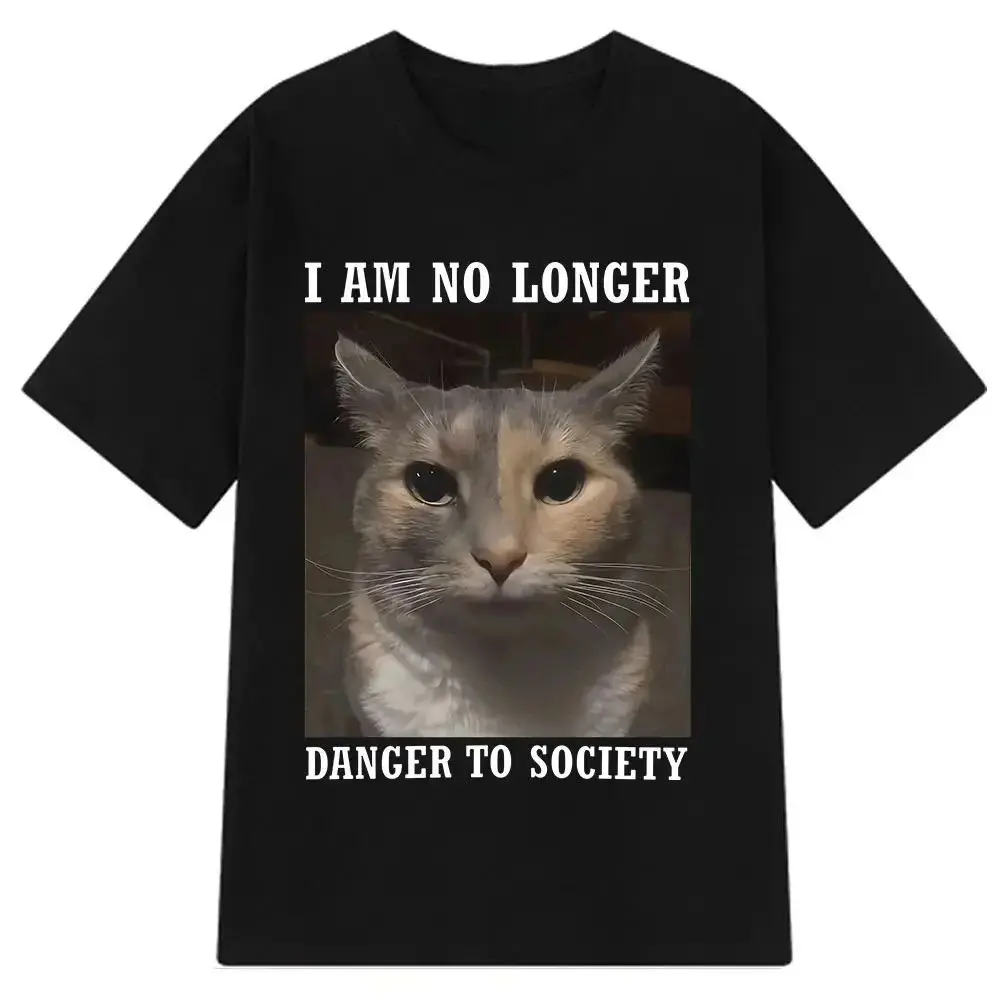 

I Am No Longer Danger To Society Funny Cat Meme T-shirt Women Fashion Short Sleeve T-shirts Summer T Shirt Novelty Tops Japanese