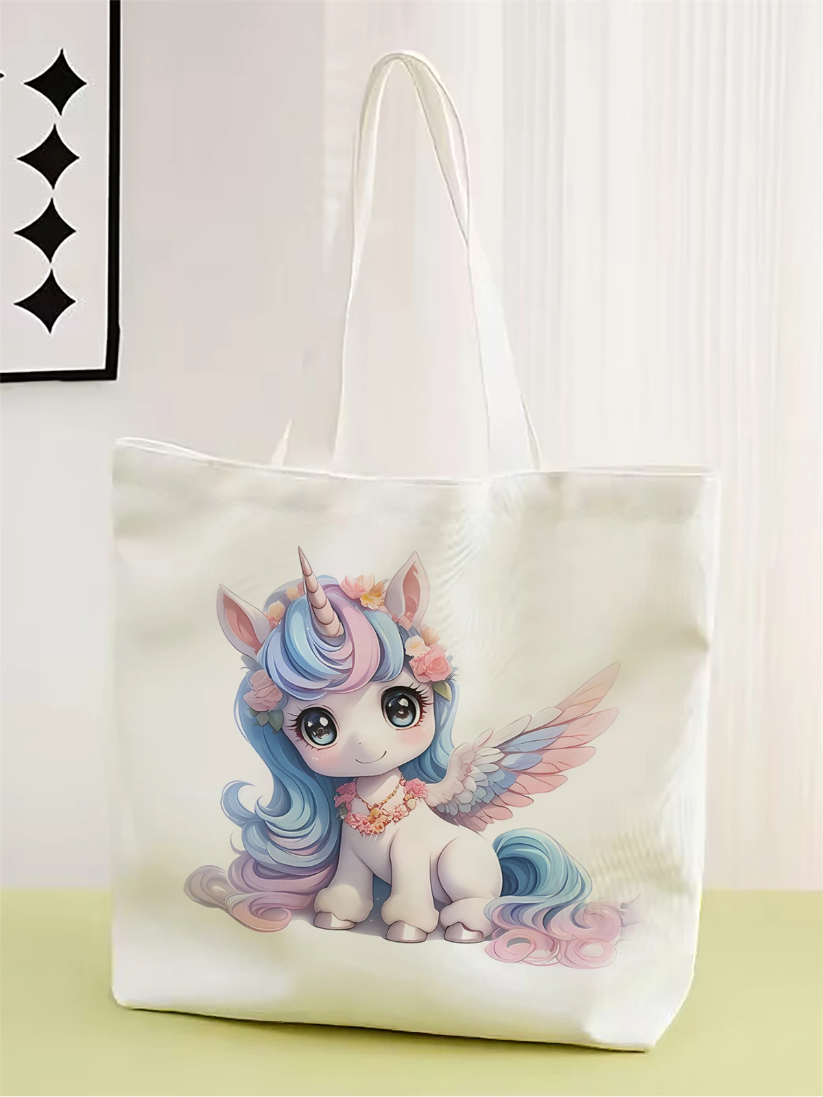 

1pc,cute unicorn handbag, reusable fashionable handbag, multifunctional handbag, printed canvas shopping bag