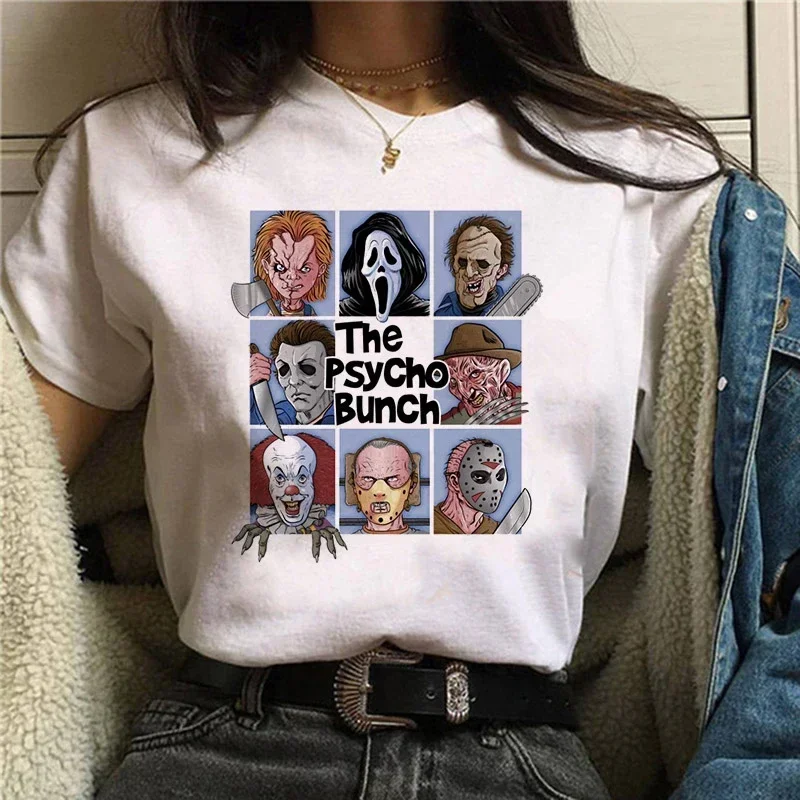 Horror Friends Pennywise Michael Myers Jason Voorhees Halloween Women T-Shirt Top Ouija T Shirt Camiseta Female T Shirt