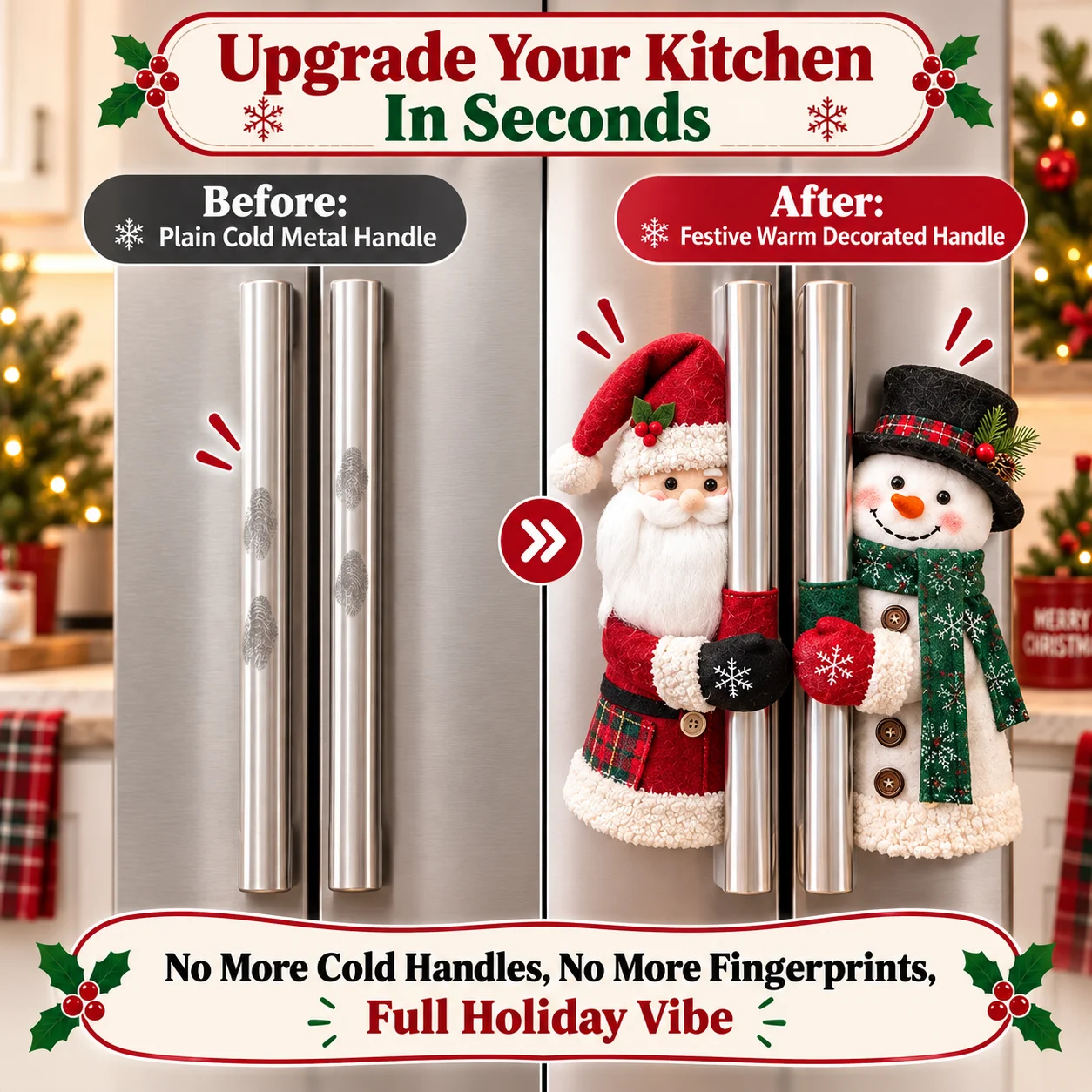 Christmas Plush Handle Huggers Set 2pcs Santa Snowman Fridge Door Covers Christmas Kitchen Holiday Decoration Gift